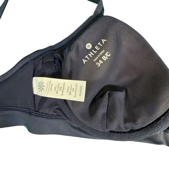 Athleta Navy Blue Bikini Swim Top 34 B/C Twist Front Adjustable Straps Bra Lined - Picture 6 of 11